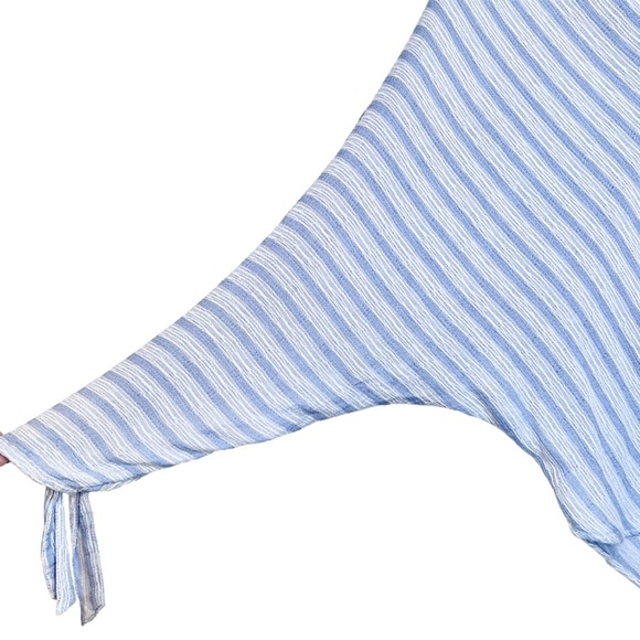 Free People Morning Solid Blue White Striped Long Sleeve Top Large Dolman Sleeve - Picture 4 of 16
